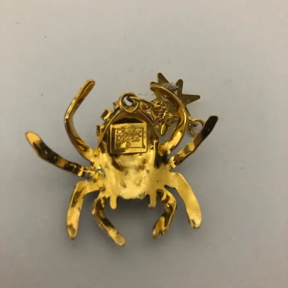 Lunch At The Ritz Gold And Black Crystal Spider Spiderweb Dangle Earrings - Picture 7 of 8